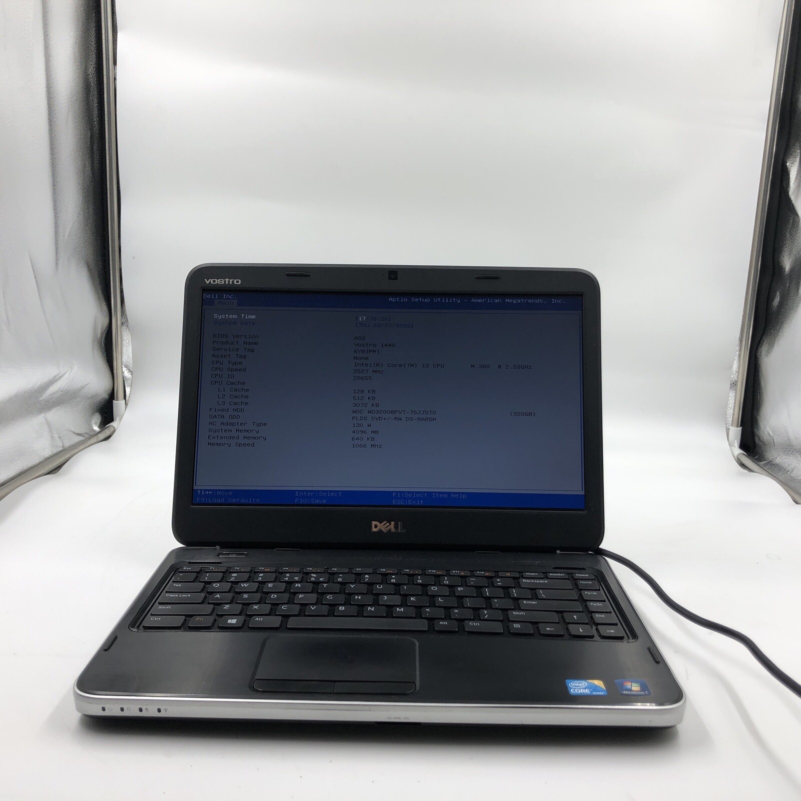 Dell Vostro 1440 Laptop i3-M380 2.53GHZ 4GB 320GB HDD NO OS/Battery 1366×768