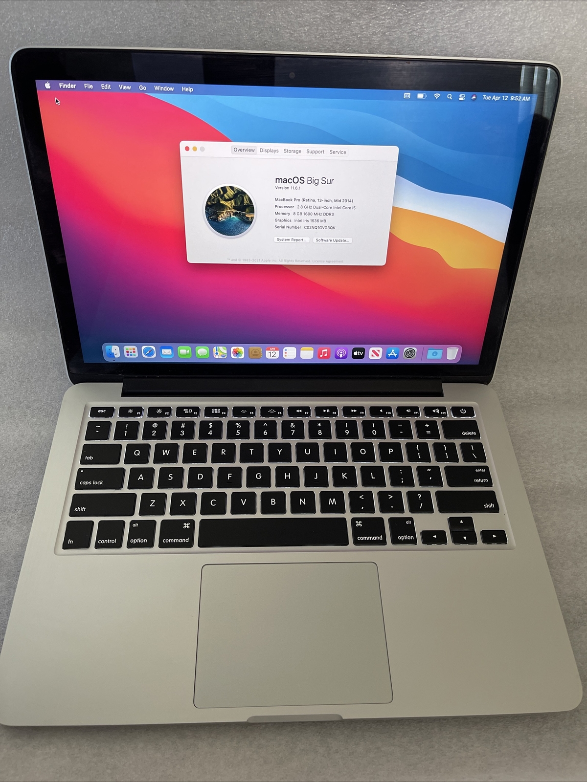 MacBook Pro Retina 13 Inch Core i5  2.4Ghz 8Gb RAM, 128GB SSD OS 11 Big Sur