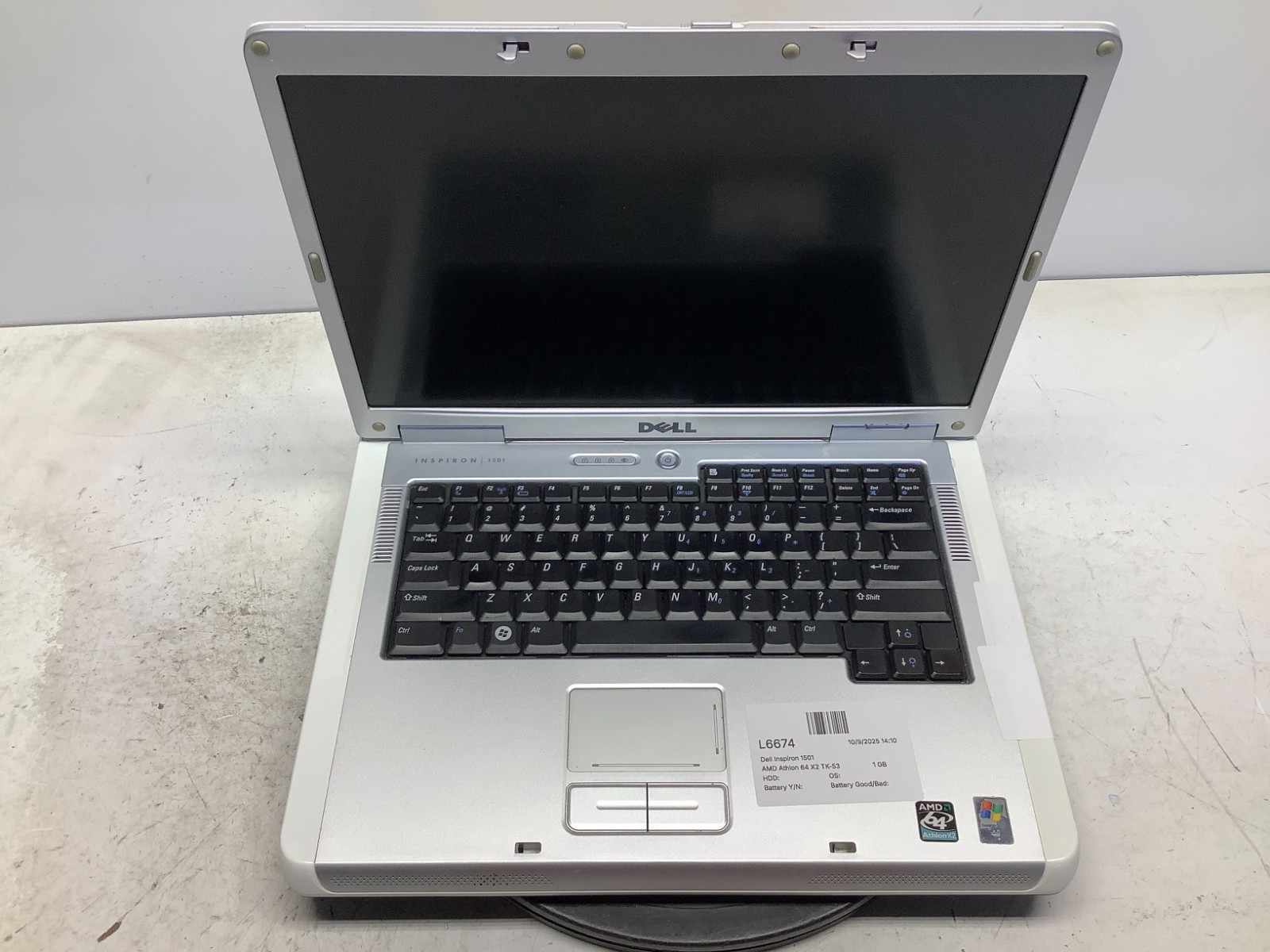 Dell Inspiron 1501 AMD Athlon 64 X2 TK-53 1.7GHz 1 GB NO HDD