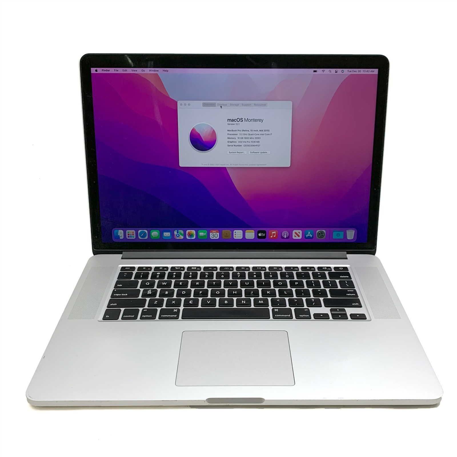 Apple Macbook 12,1 A1398 15.4″ Retina QHD i7-4770HQ 2.20GHz 16GB 250GB Monterey