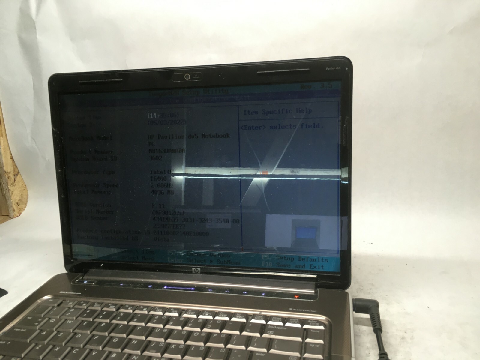 HP dv5-1235dx 15″ [ AS IS / FOR PARTS] Core 2 Duo T6400- JZ