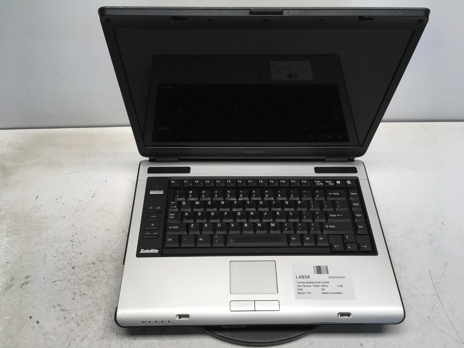 Toshiba Satellite A135-S2276 Intel Pentium T2060 1.6GHz 2 GB NO HDD