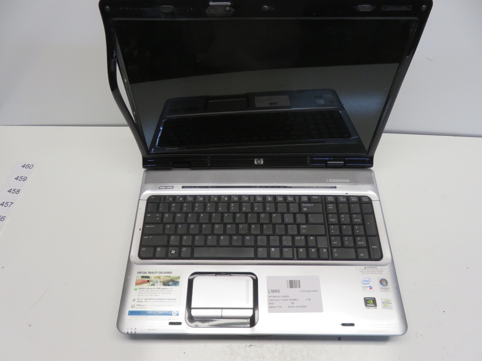 HP Pavilion DV9000 Intel Core 2 T5200 1600MHz 2 GB NO HDD No Batt – Parts/Repair