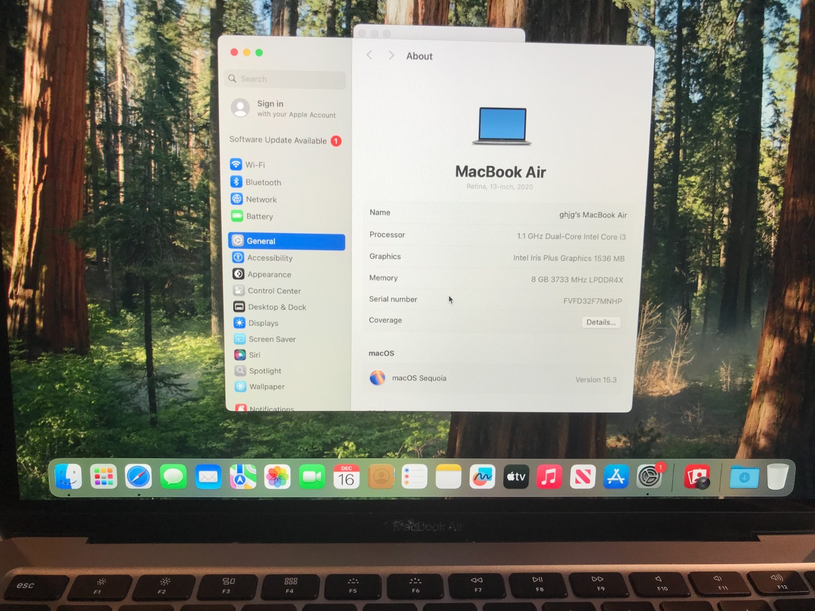 Apple MacBook Air 13″  i3 1.1GHz 8GB 256GB Gray A2179 2020 Service Battery#070