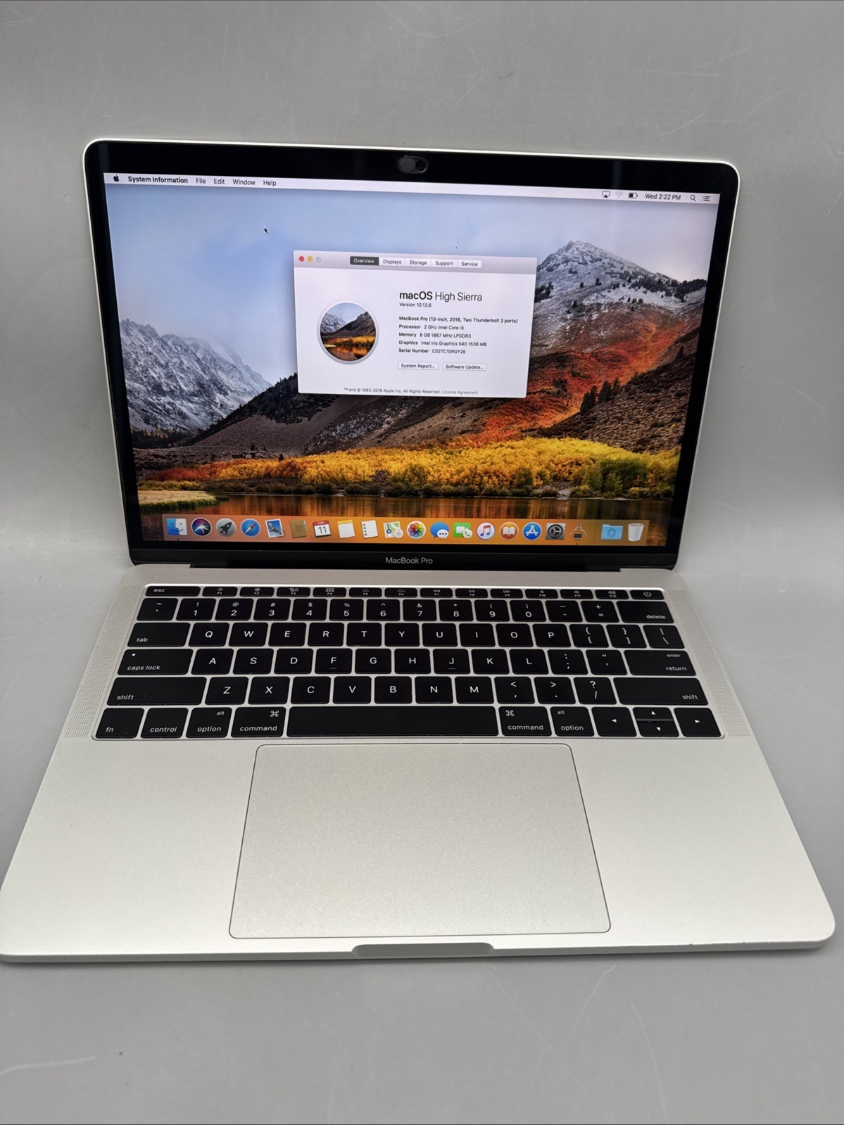 Apple MacBook Pro 2016 13″ A1708 2 GHz Intel Core i5 8GB DDR3 256GB SSD Silver