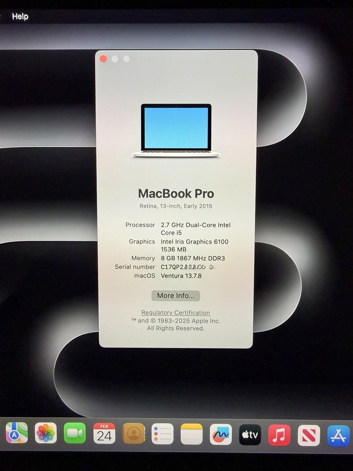 Apple MacBook Pro, A1502 Intel Core I5-4258U 2.4GHz, 8GB RAM, 128gb SSD ❇️