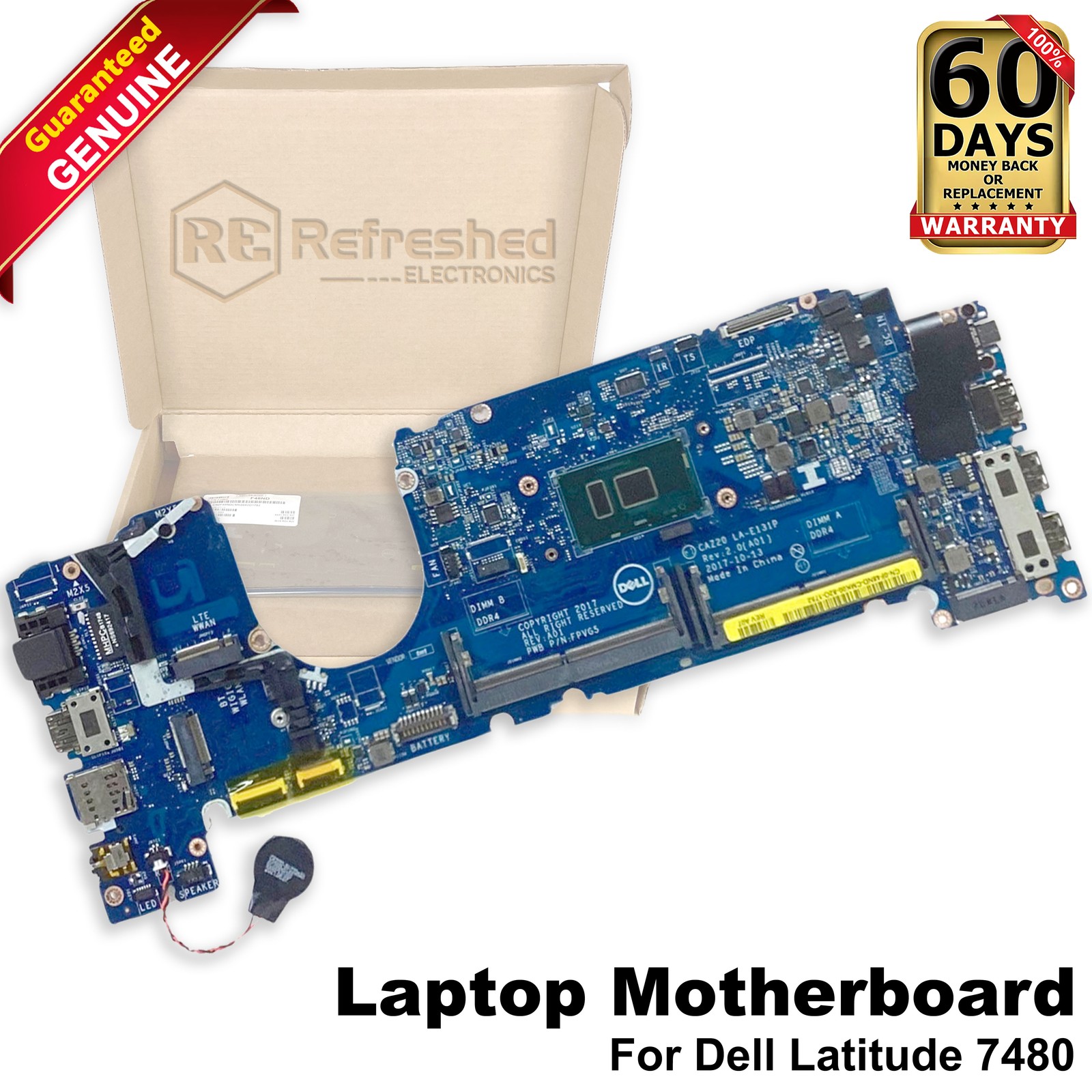 Dell Latitude 7480 Core i7-7600U 2.8GHz DDR4 Laptop Motherboard F48ND LA-E131P