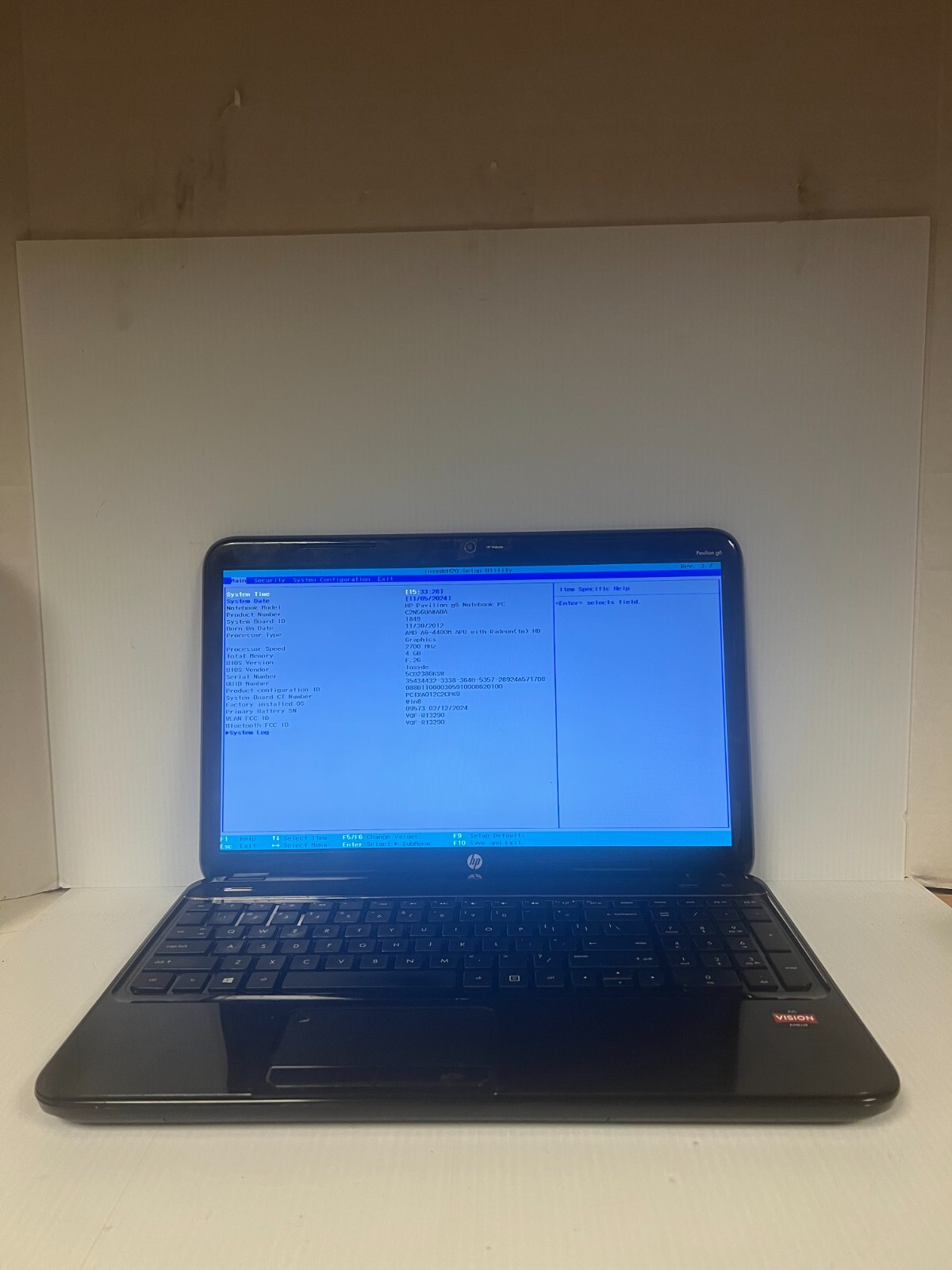 HP G6-2218NR 15″ Laptop, AMD A6-4400M, 4GB RAM, No HDD
