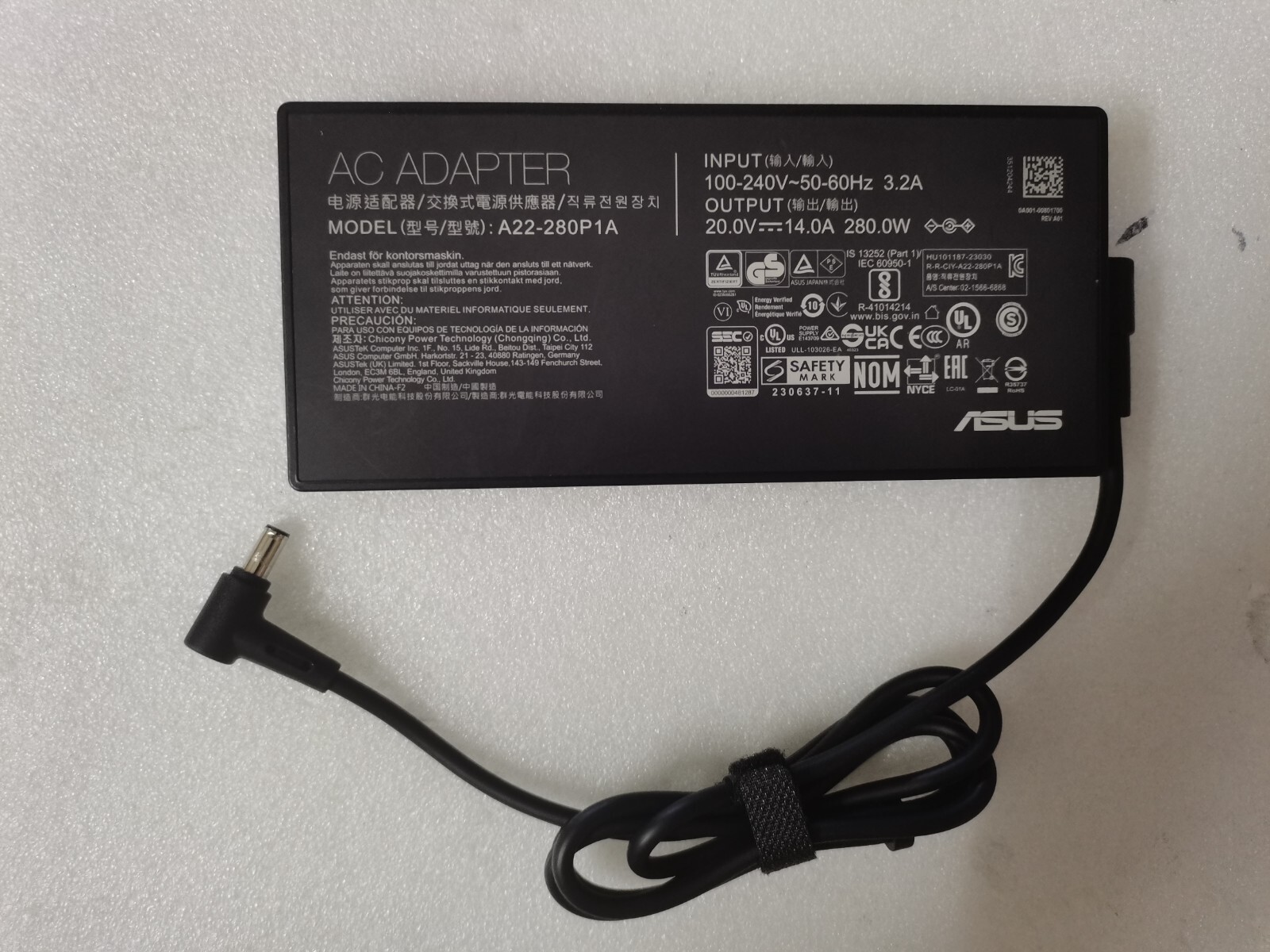 For ASUS TUF Gaming A16 FA607NUG-WH73 Original 20V 14A A22-280P1A ø6.0mm 280W