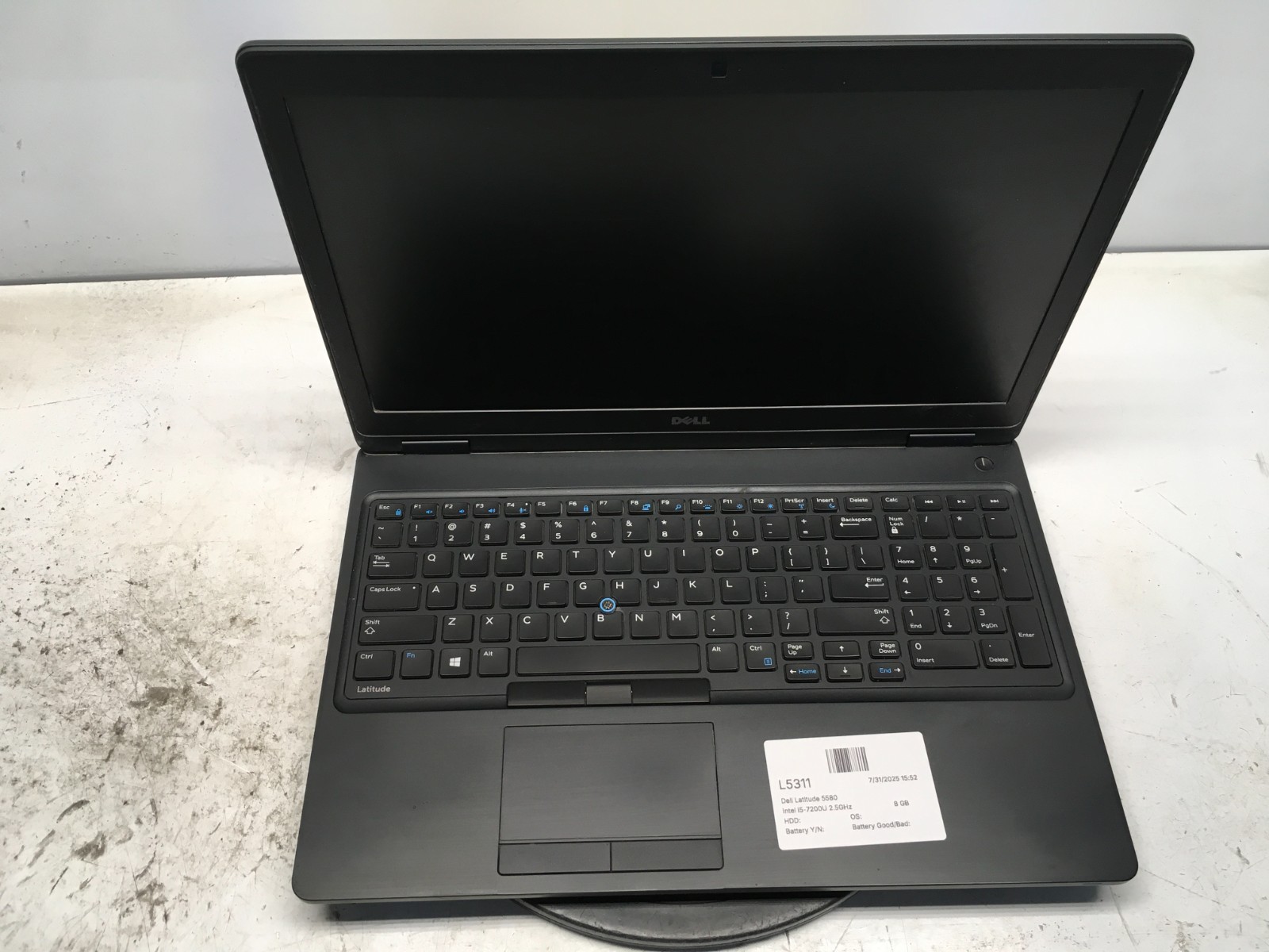 Dell Latitude 5580 Intel i5-7200U 2.5GHz 8 GB NO HDD/Battery