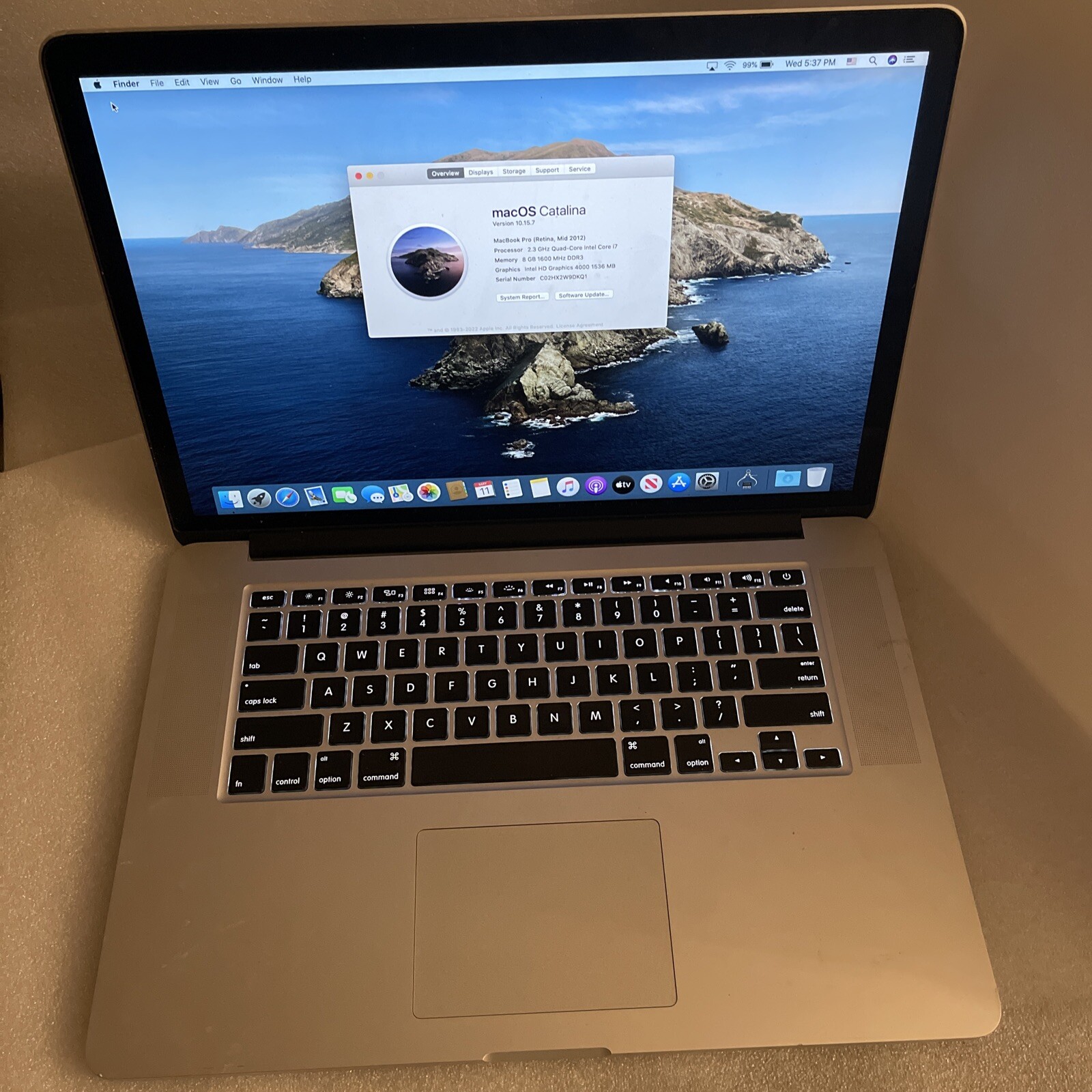 MacBook Pro Retina 15 Inch Core i7 2.3Ghz 16GB Ram 128gb SSD OS 10.15