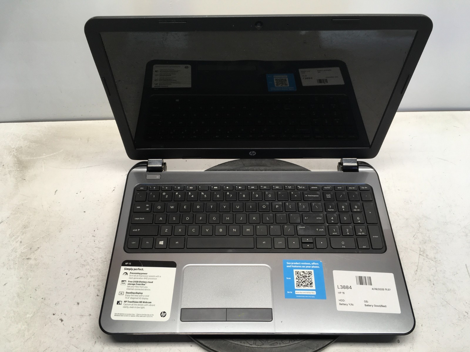 HP 15-G019WM AMD E1-2100 Dual-Core 1GHz 4 GB NO HDD/Battery