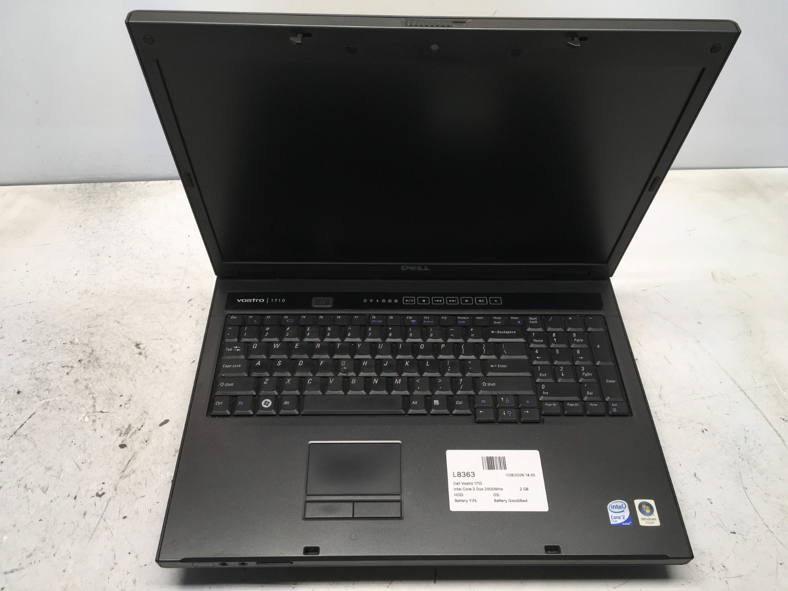 Dell Vostro 1710 Intel Core 2 Duo 2000MHz 2 GB NO HDD