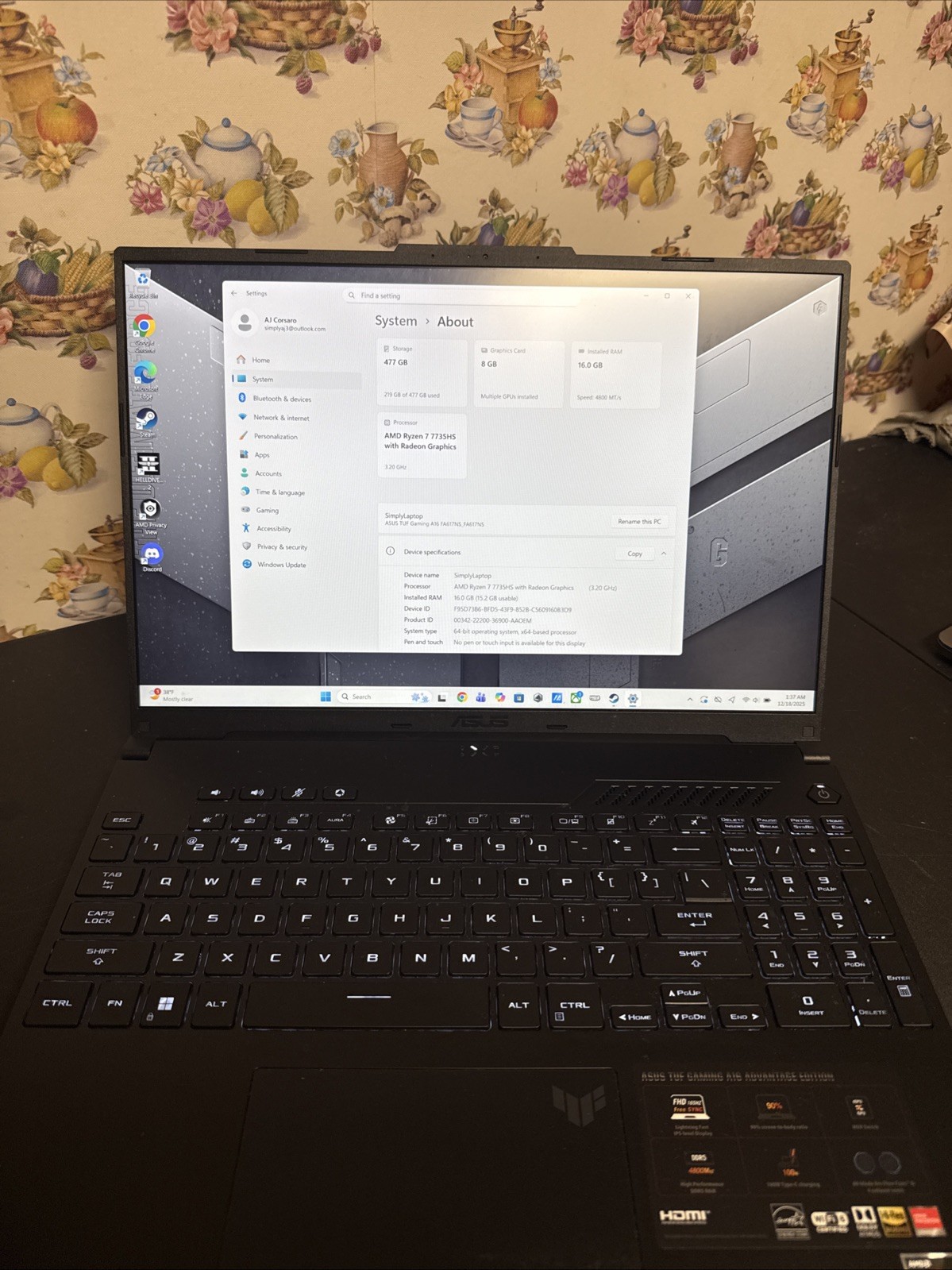 ASUS TUF Gaming A16 Advantage Edition Laptop Black, 16 RAM, 512 gb SSD
