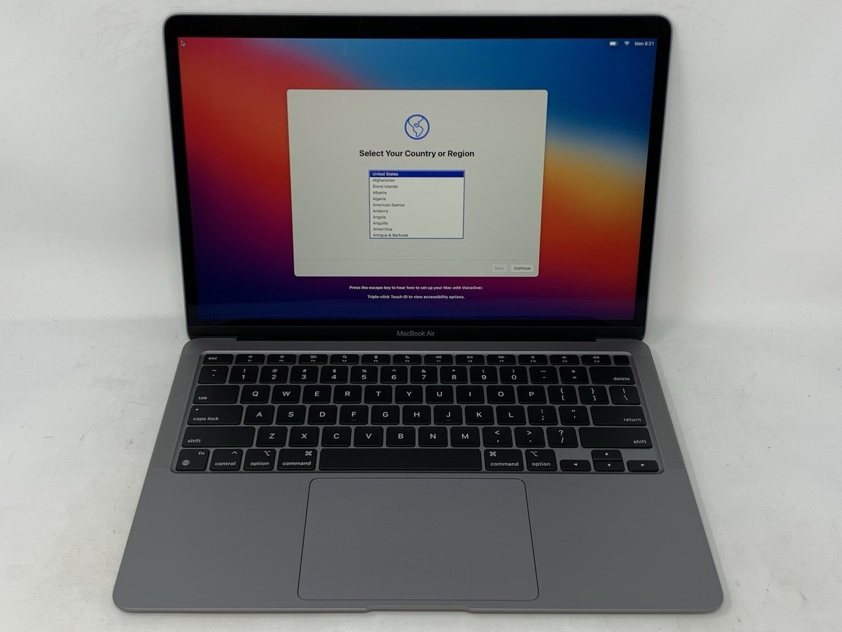 Apple MacBook Air M1 13″ Gray Laptop SSD Bluetooth Webcam Wi-Fi Speakers
