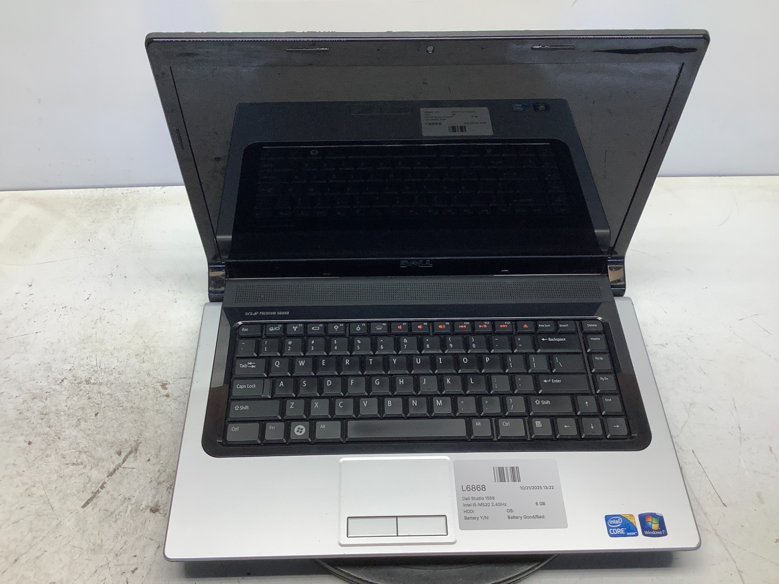 Dell Studio 1558 Intel i5-M520 2.4GHz 6 GB NO HDD