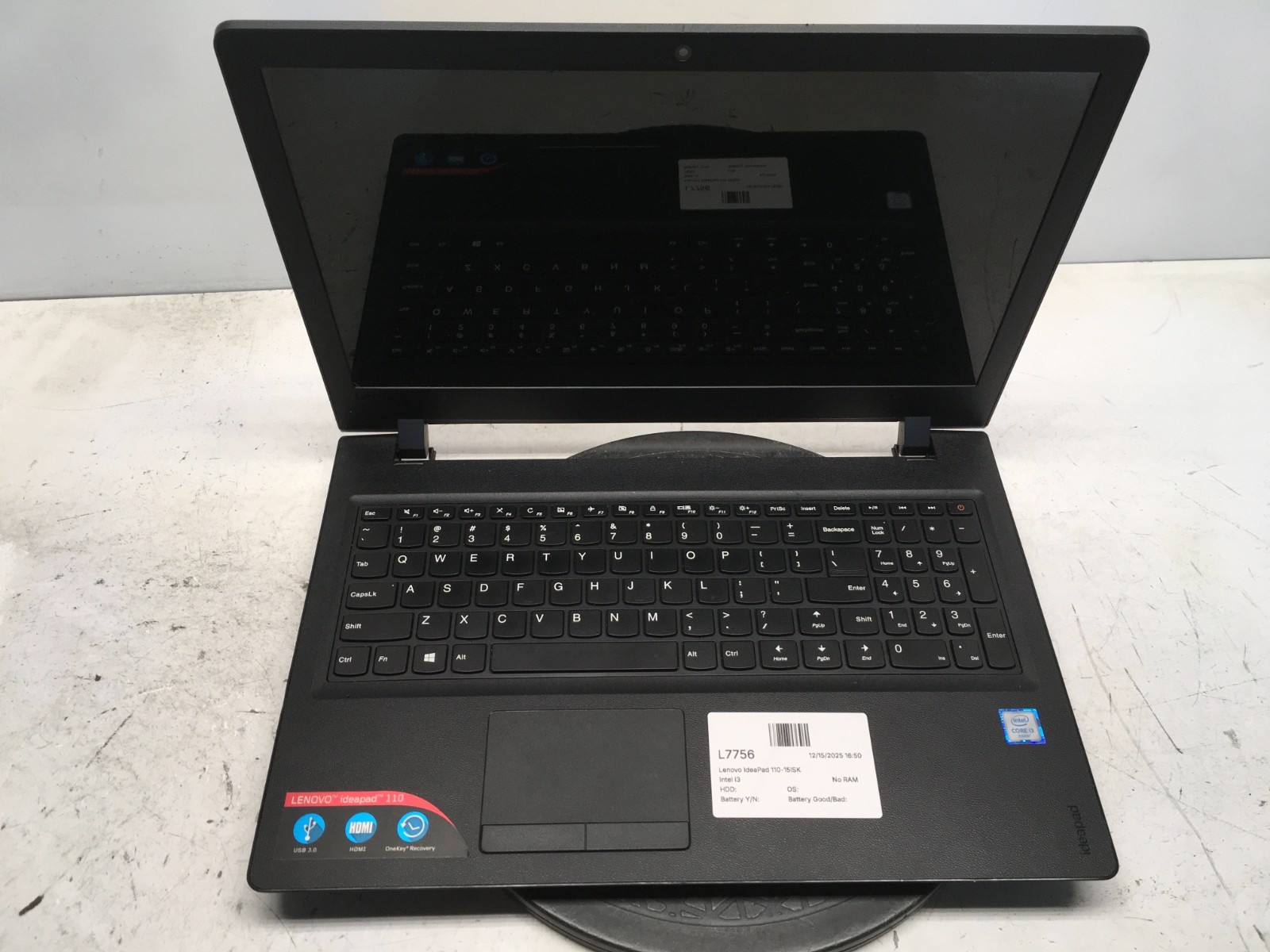 Lenovo IdeaPad 110-15ISK Intel i3 No RAM NO HDD NO BATTERY – For Parts/Repair