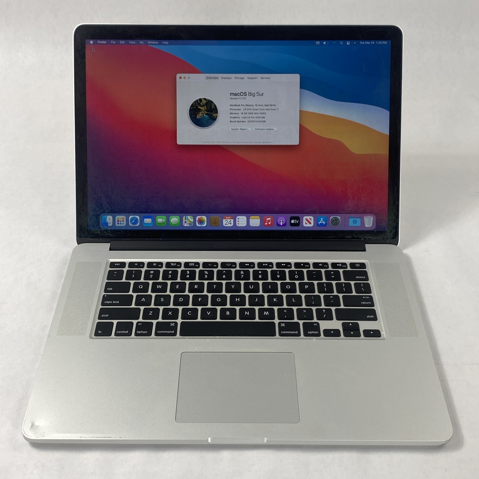 Apple MacBook Pro A1398 2014 Retina 15″ 2.80 GHz i7 16GB RAM 500GB SSD os11.7.1