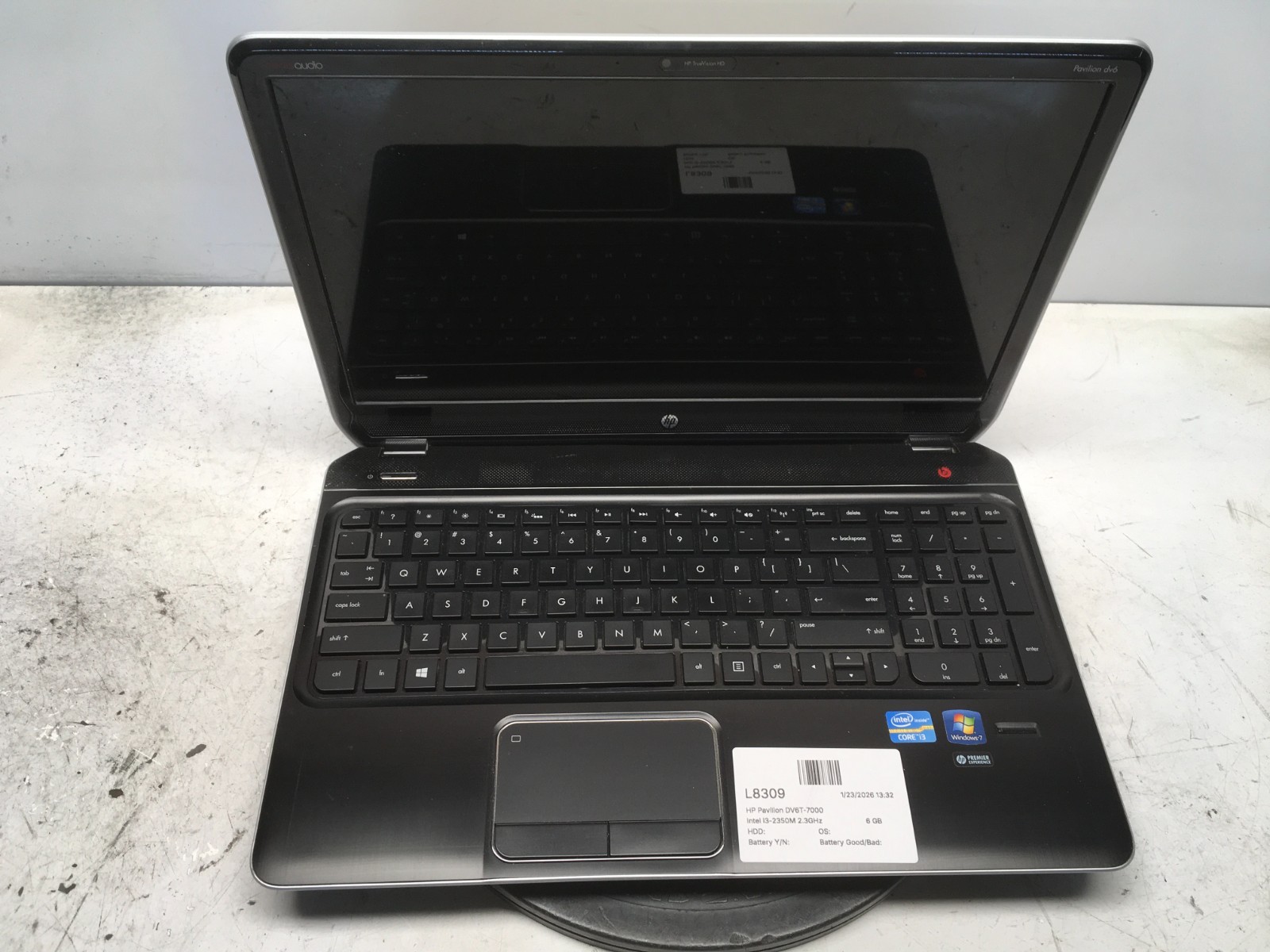 HP Pavilion DV6T-7000 Intel i3-2350M 2.3GHz 6 GB NO HDD
