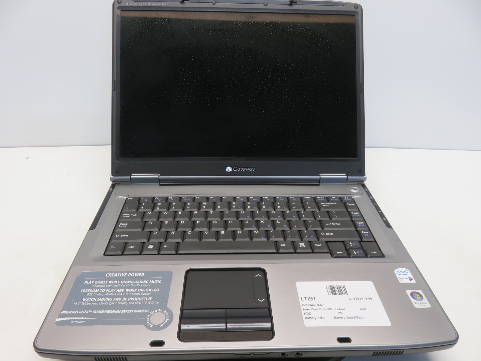Gateway MA7 Intel Core Duo CPU T2450 2 GHz 2GB NO HDD No Bat