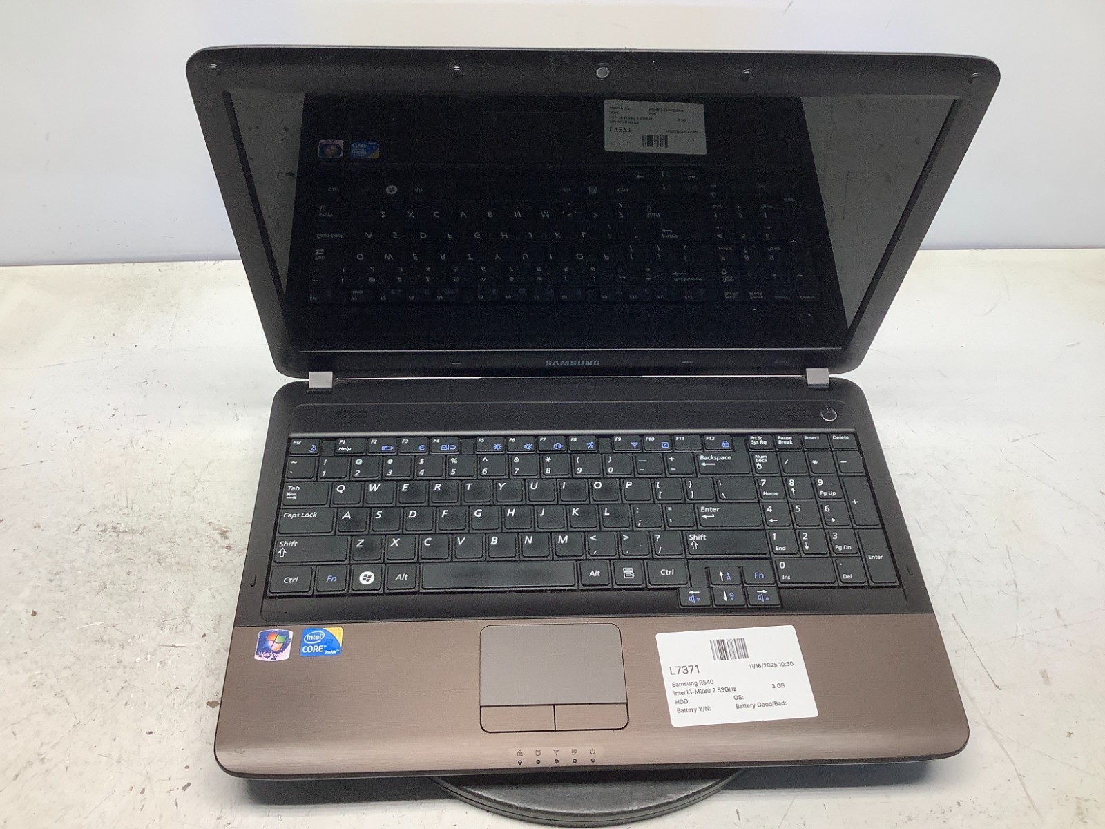 Samsung R540 Intel i3-M380 2.53GHz 3 GB NO HDD