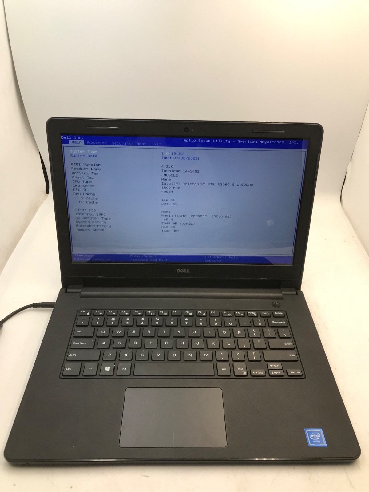 Dell Inspiron 14-3452 Intel Celeron N3060 1.6 GHz 14″ 2Gb RAM -BOOTS TO BIOS -MZ