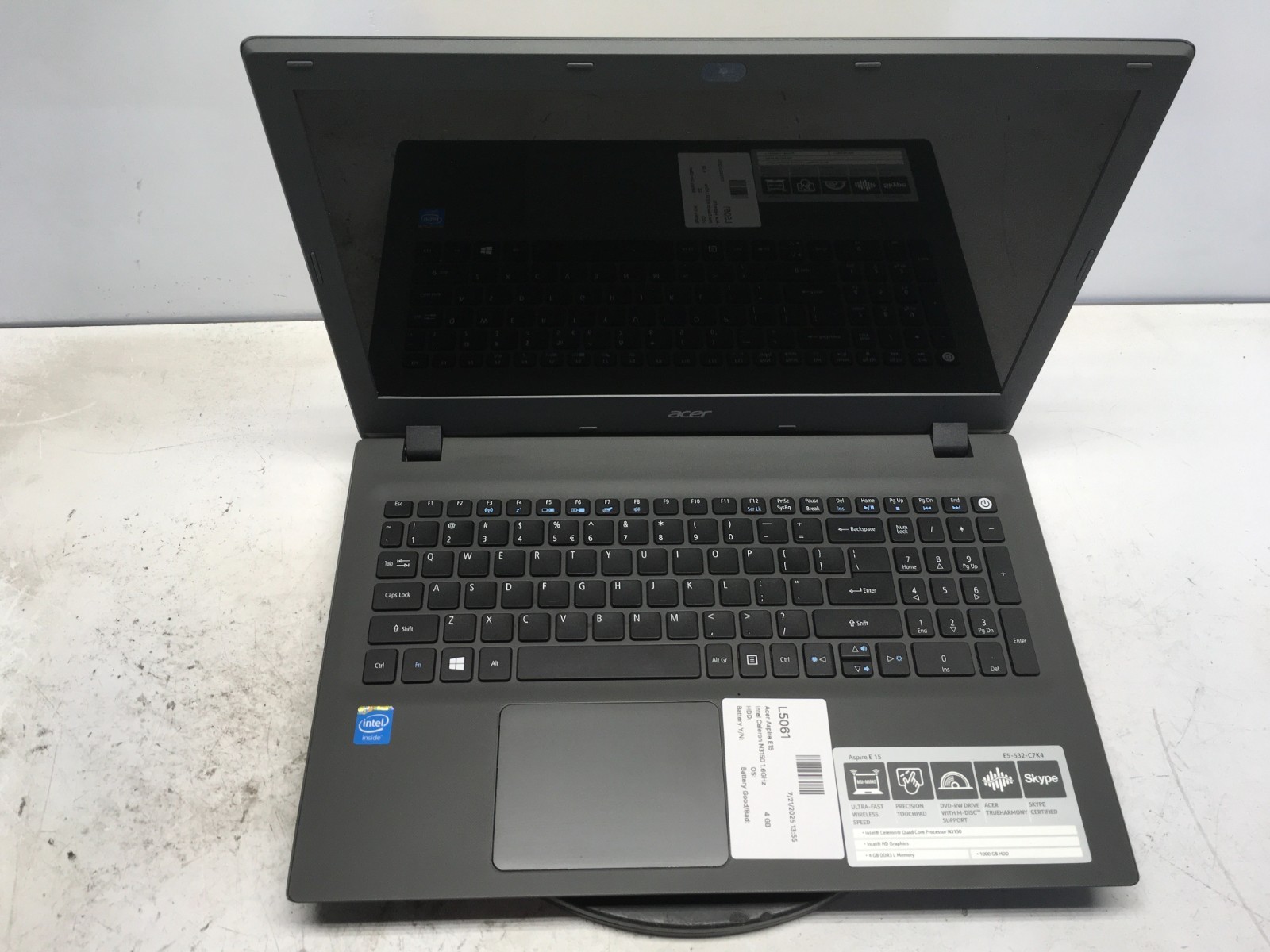 Acer Aspire E15 Intel Celeron N3150 1.6GHz 4 GB NO HDD