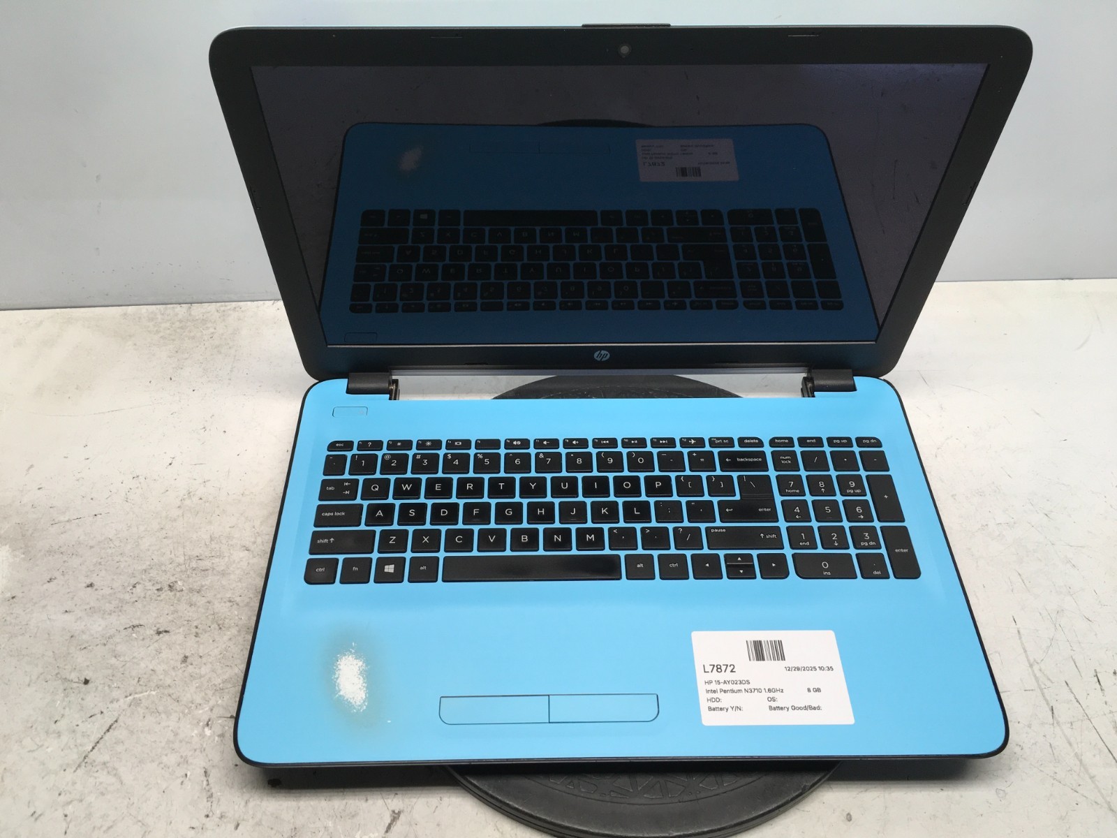 HP 15-AY023DS Intel Pentium N3710 1.6GHz 8 GB NO HDD