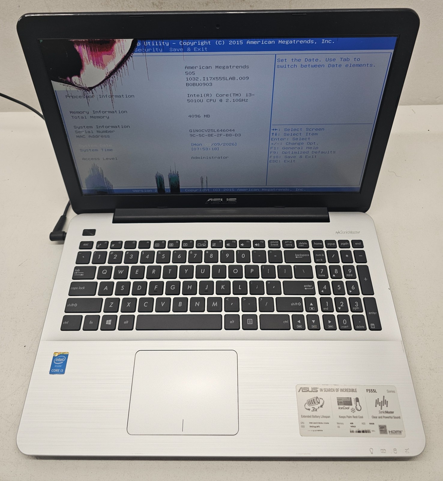ASUS F555LA-AB31 15.6″ Laptop Intel Core i3-5010U 4GB Ram No HD/OS (FL)