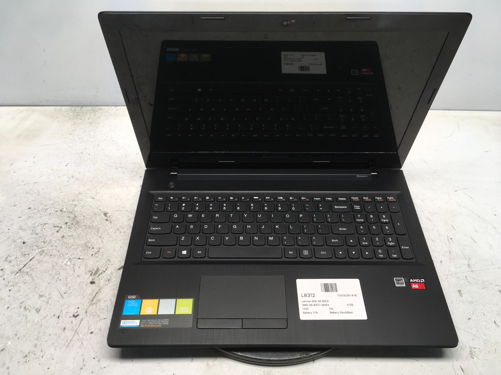Lenovo G50-45 80E3 AMD A6-6310 1.8GHz 4 GB NO HDD