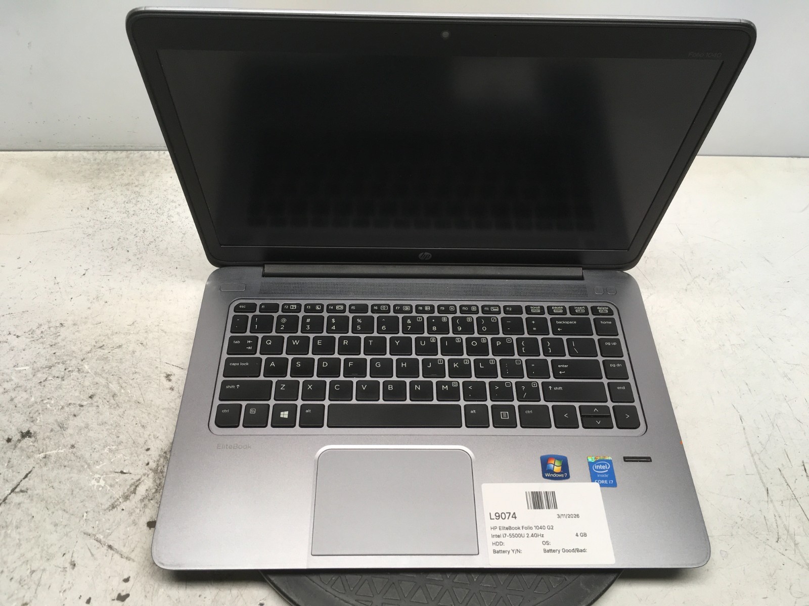 HP EliteBook Folio 1040 G2 Intel i7-5500U 2.4GHz 4 GB NO HDD