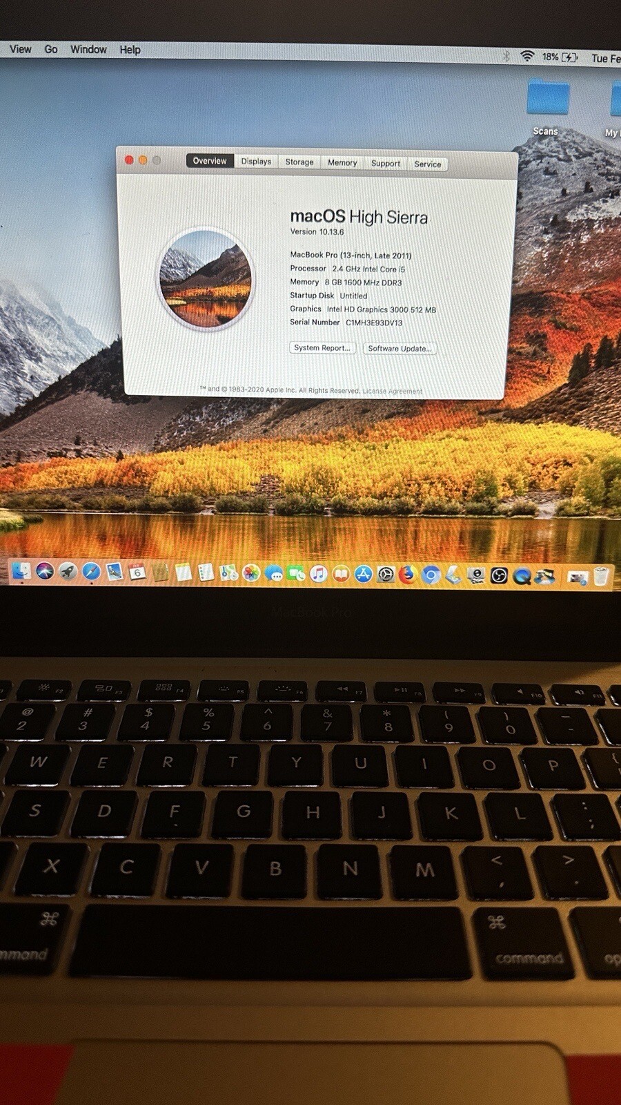 Apple MacBook Pro 13″ Late 2011 – i7 2.8 GHz 8gb RAM 512GB SSD