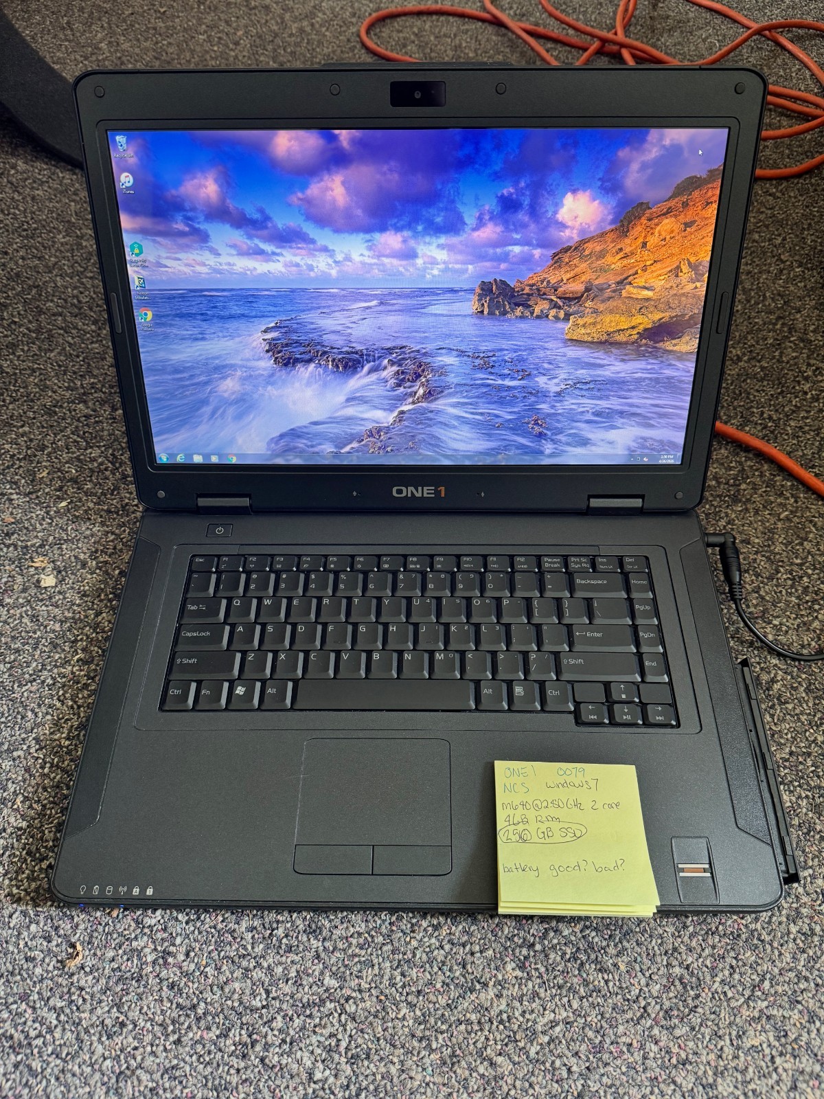 NCS One 1 Laptop Computer 15″ -Windows 7 -Intel Core i7 -250GB SSD 4GB 2010 RARE