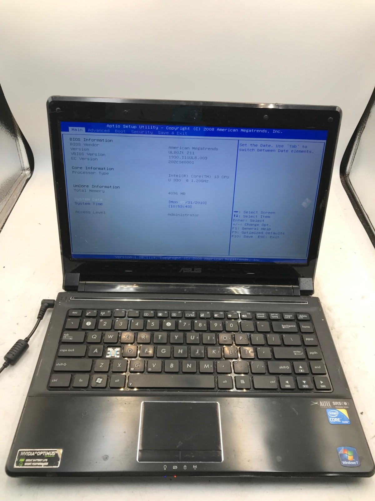 ASUS UL80J Intel Core i3-330U 14″ Laptop 4 GB RAM-MISSING PARTS- MZ