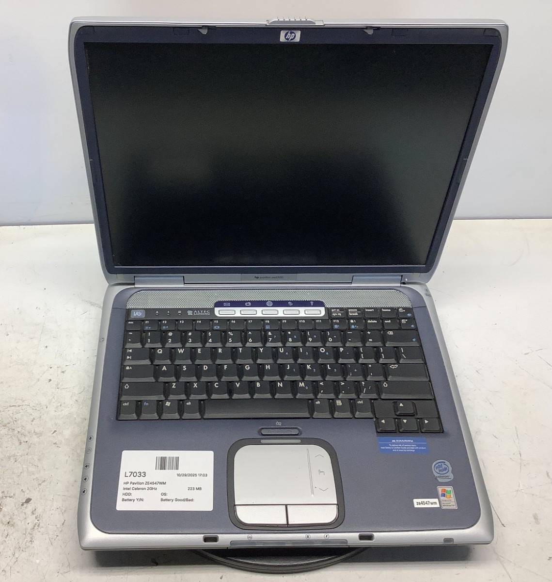 HP Pavilion ZE4547WM Intel Celeron 2GHz 223 MB NO HDD