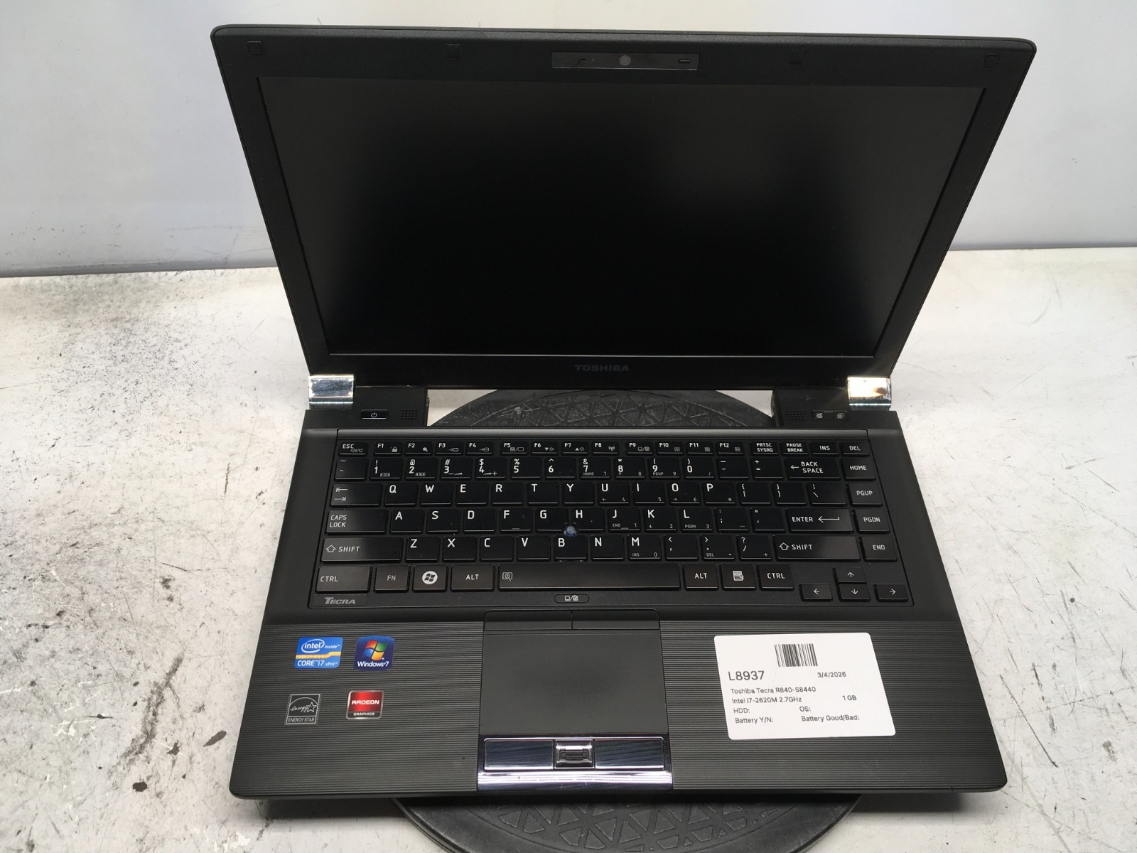 Toshiba Tecra R840-S8440 Intel i7-2620M 2.7GHz 1 GB NO HDD
