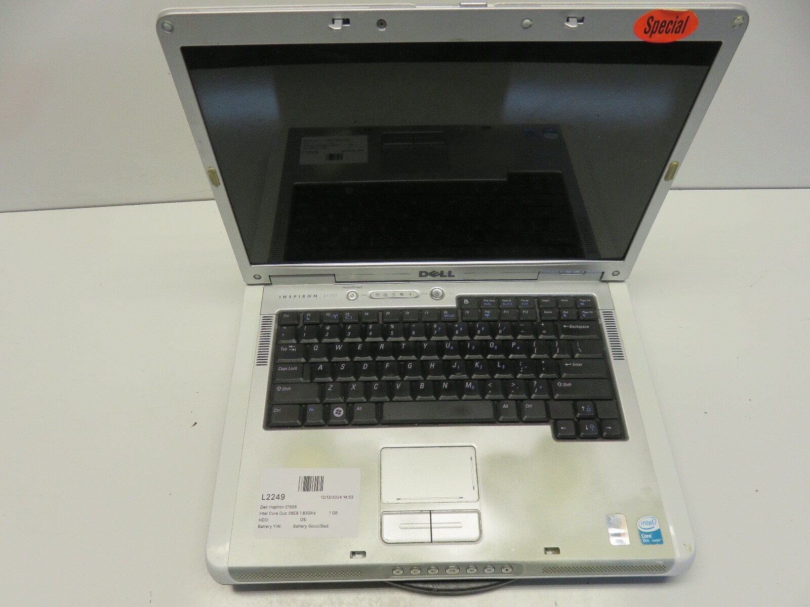 Dell Inspiron E1505 Intel Core Duo 06E8 1.83GHz 1 GB NO HDD No Batt READ