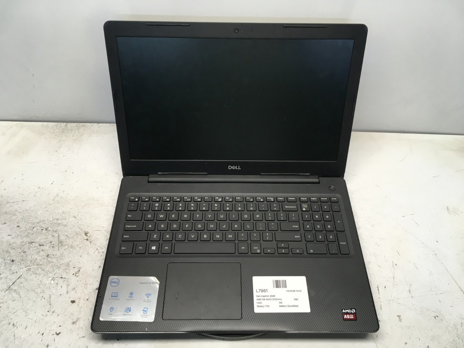 Dell Inspiron 3595 AMD A9-9425 3100MHz 4GB  NO HDD