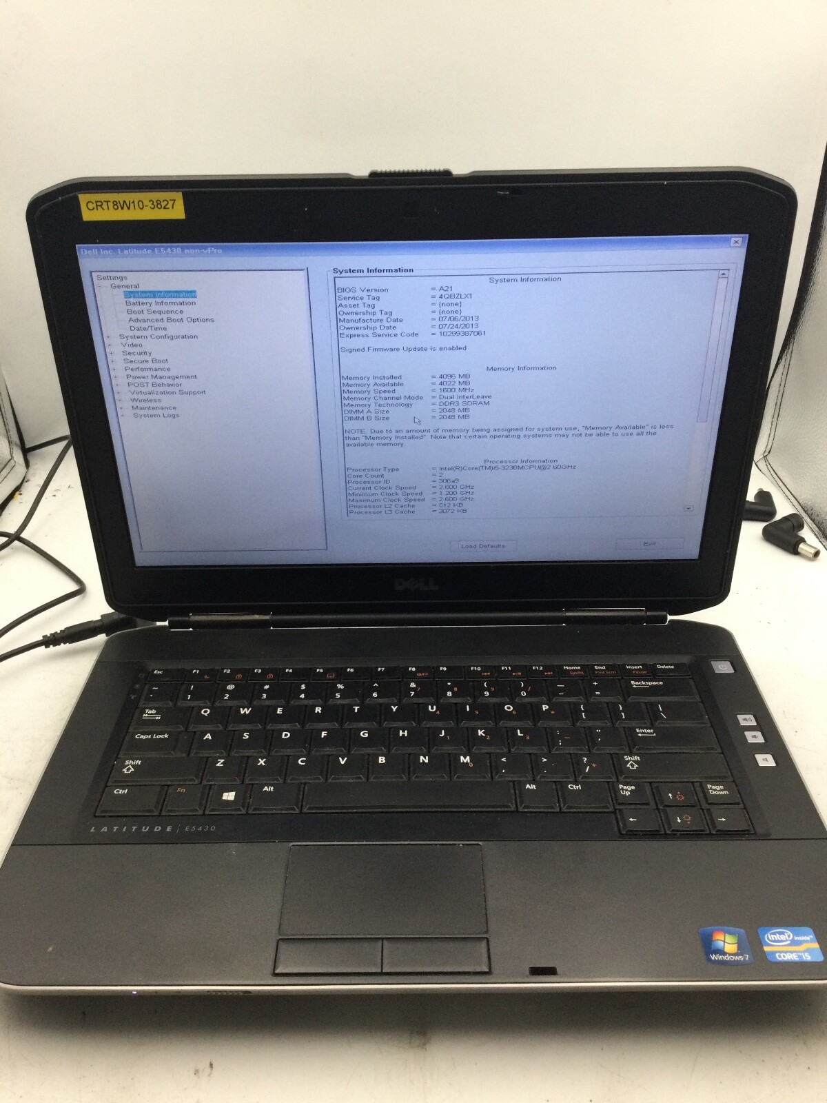 DELL LATITUDE E5430 – BOOTS TO BIOS/BIOS LOCK – INTEL I5 3230 – 4GB RAM -READ-BB