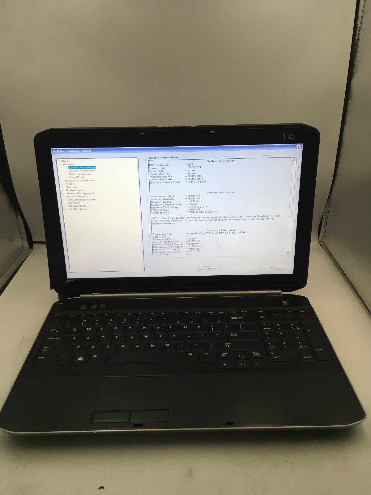 DELL LATITUDE E5520 – BOOTS TO BIOS – INTEL I5 2540M – NO RAM – NO OS – READ -BB