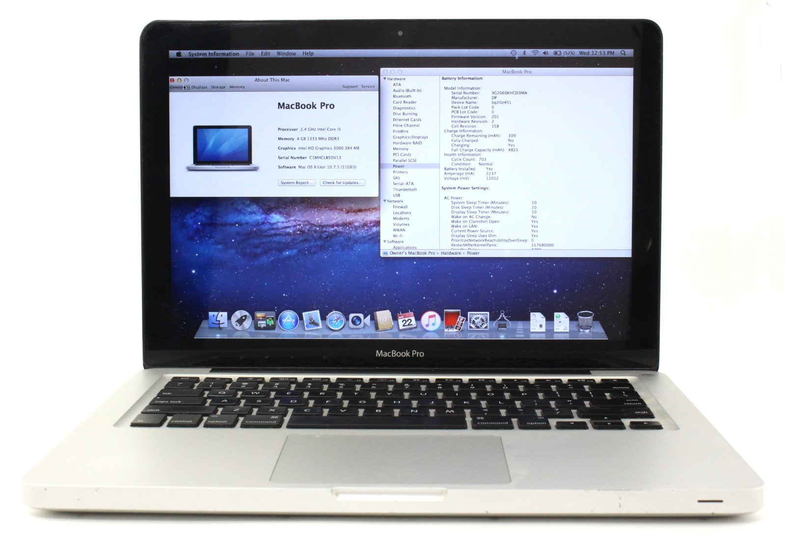 Apple MacBook Pro 13.3″ A1278 2.4GHz i5-2435M 500GB HDD 4GB RAM ; 6176097