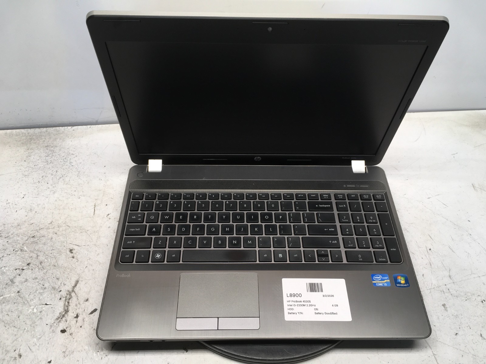 HP ProBook 4530S Intel i3-2330M 2.2GHz 4 GB NO HDD