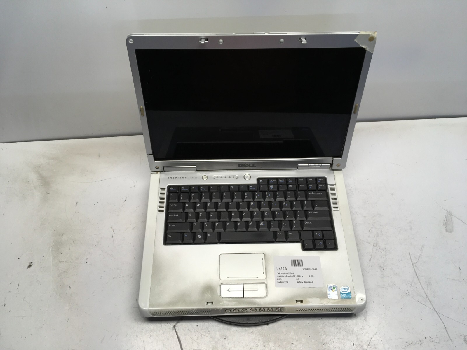 Dell Inspiron E1505 Intel Core Duo 06E8 1.66GHz 2 GB NO HDD No Batt Dim Screen