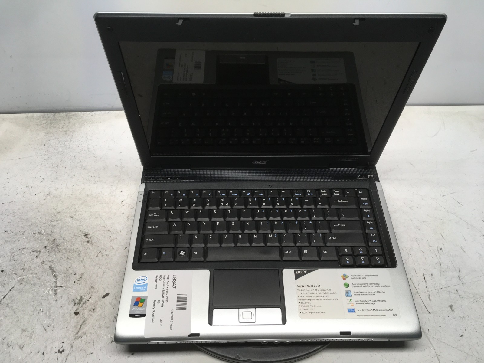 Acer Aspire 3680-2633 Intel Celeron M 520 1.6GHz 1.5 GB NO HDD