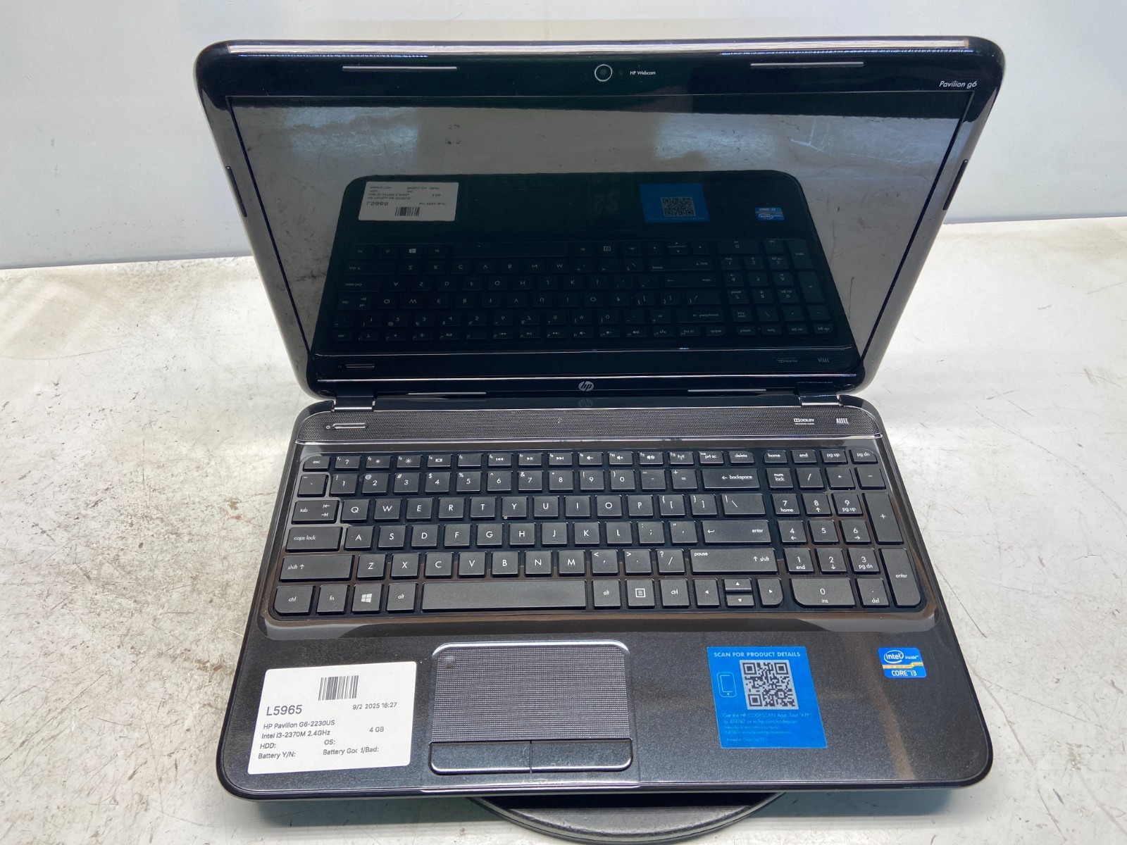 HP Pavilion G6-2230US Intel i3-2370M 2.4GHz 4 GB NO HDD READ