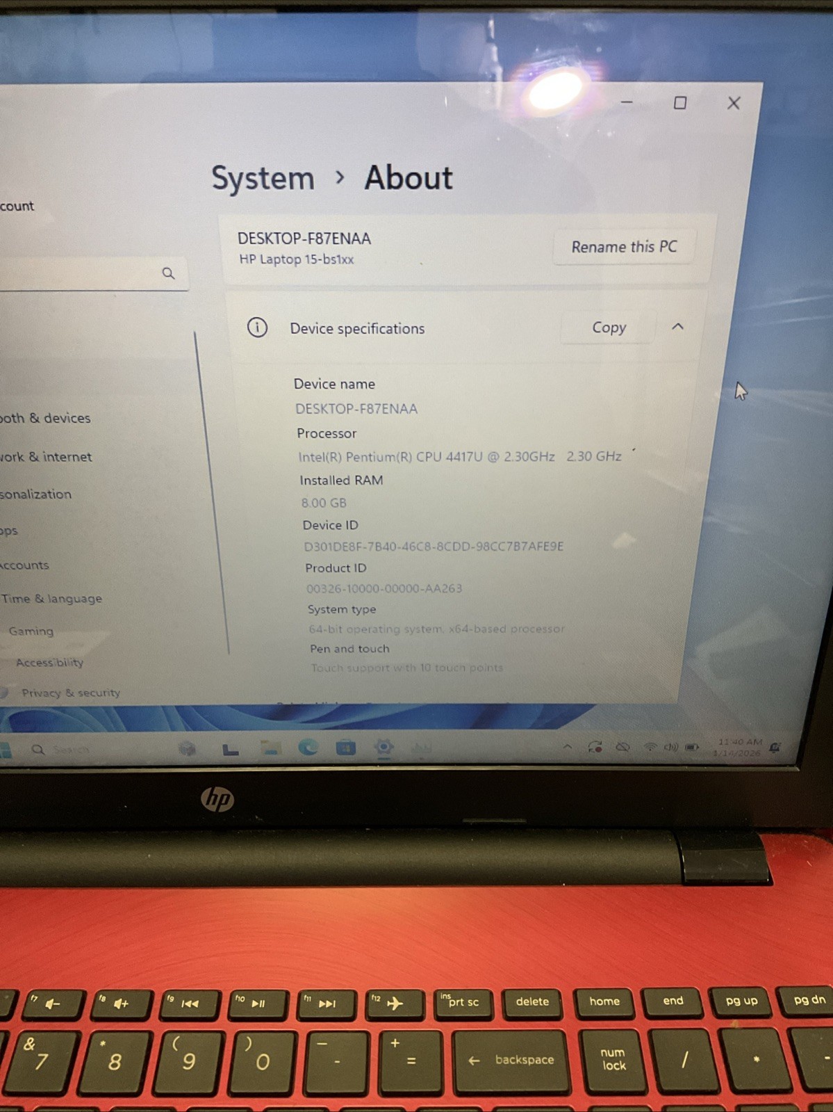 Hp Laptop 15-bs1xx 8GB RAM Intel Pentium 4417U 2.30gh 500GB  E190