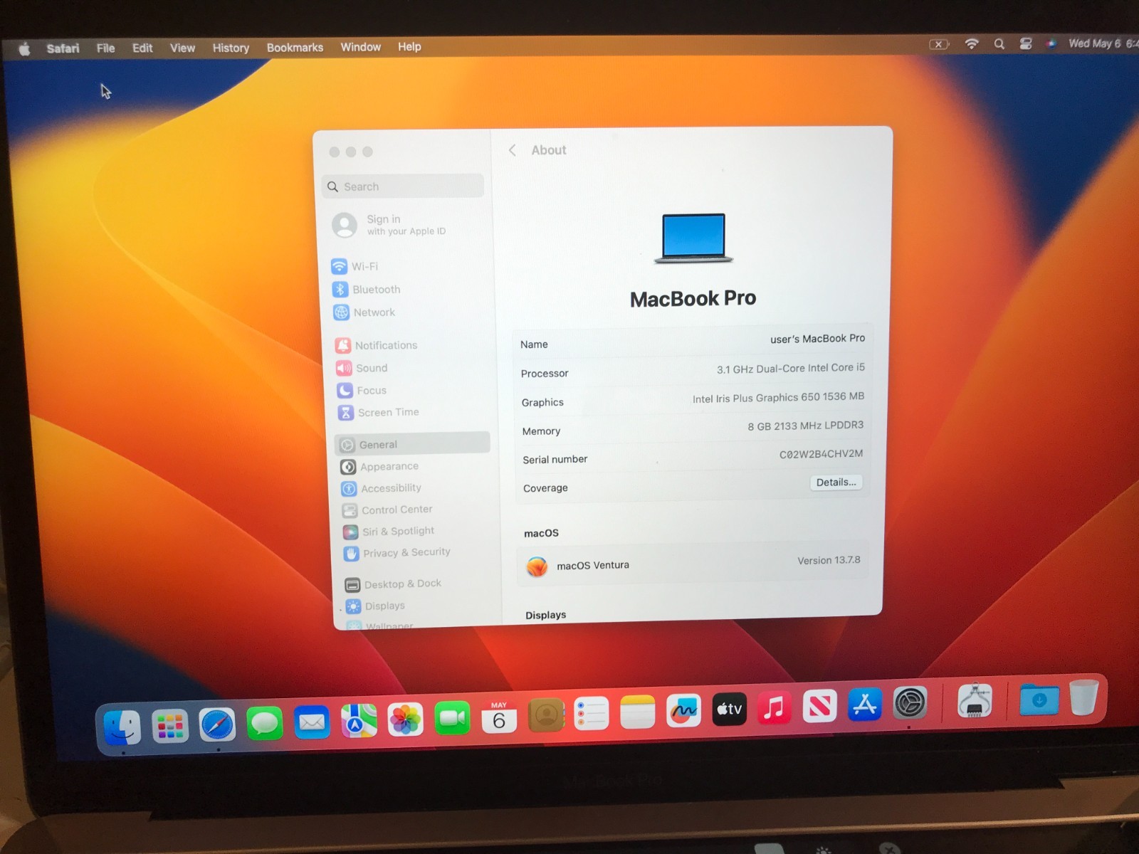Apple MacBook Pro 13”  i5 3.1GHz 8GB 512GB A1706 Gray 2017 Bad Battery #098