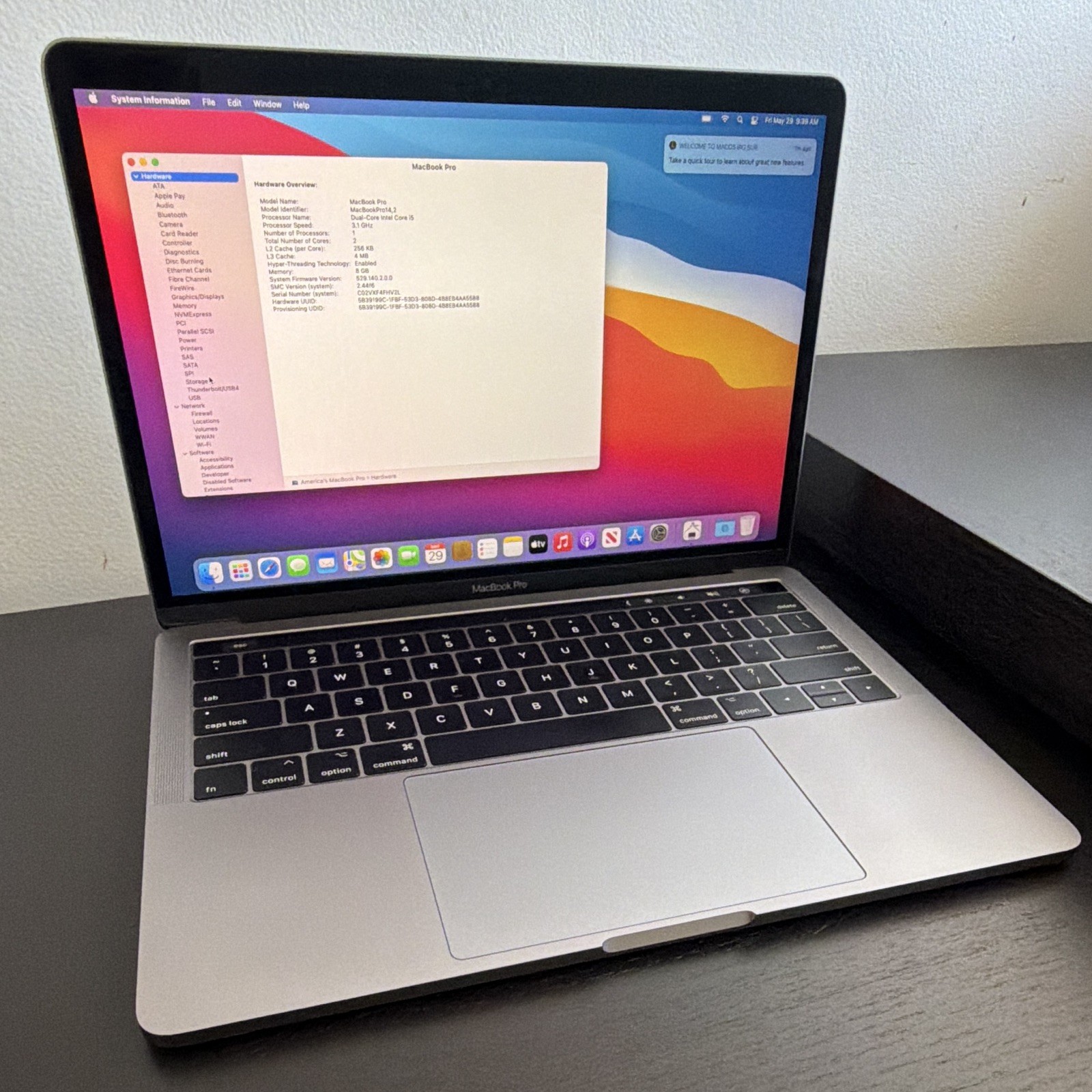 Apple MacBook Pro 13” Space Grey i5 3.1GHz 8GB 256GB SSD A1706 EXCELLENT MINT