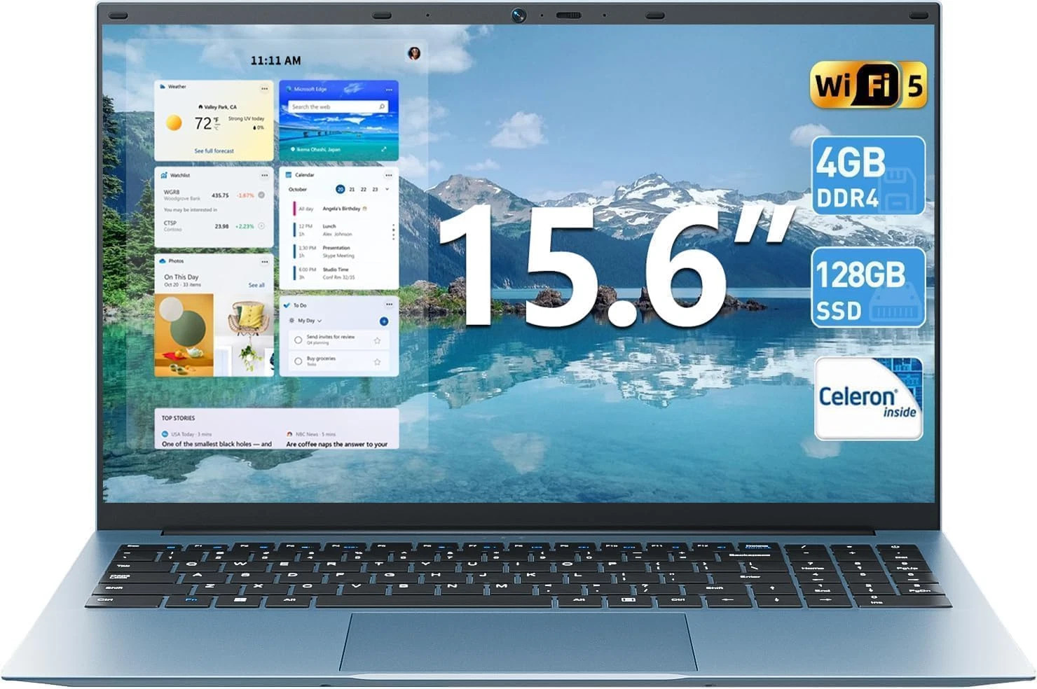 SGIN 15.6 inch Laptop 4GB DDR4 128GB SSD Intel Celeron Up to 2.5GHz 7000 mAh