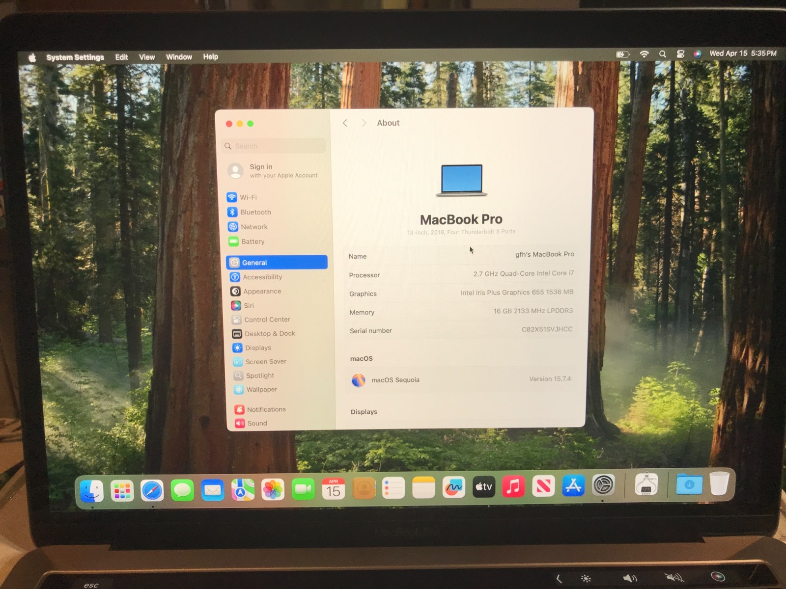 Apple MacBook 13″ 2018 A1989  i7 2.7GHZ 16GB 1TB  Gray USED Read*  #182